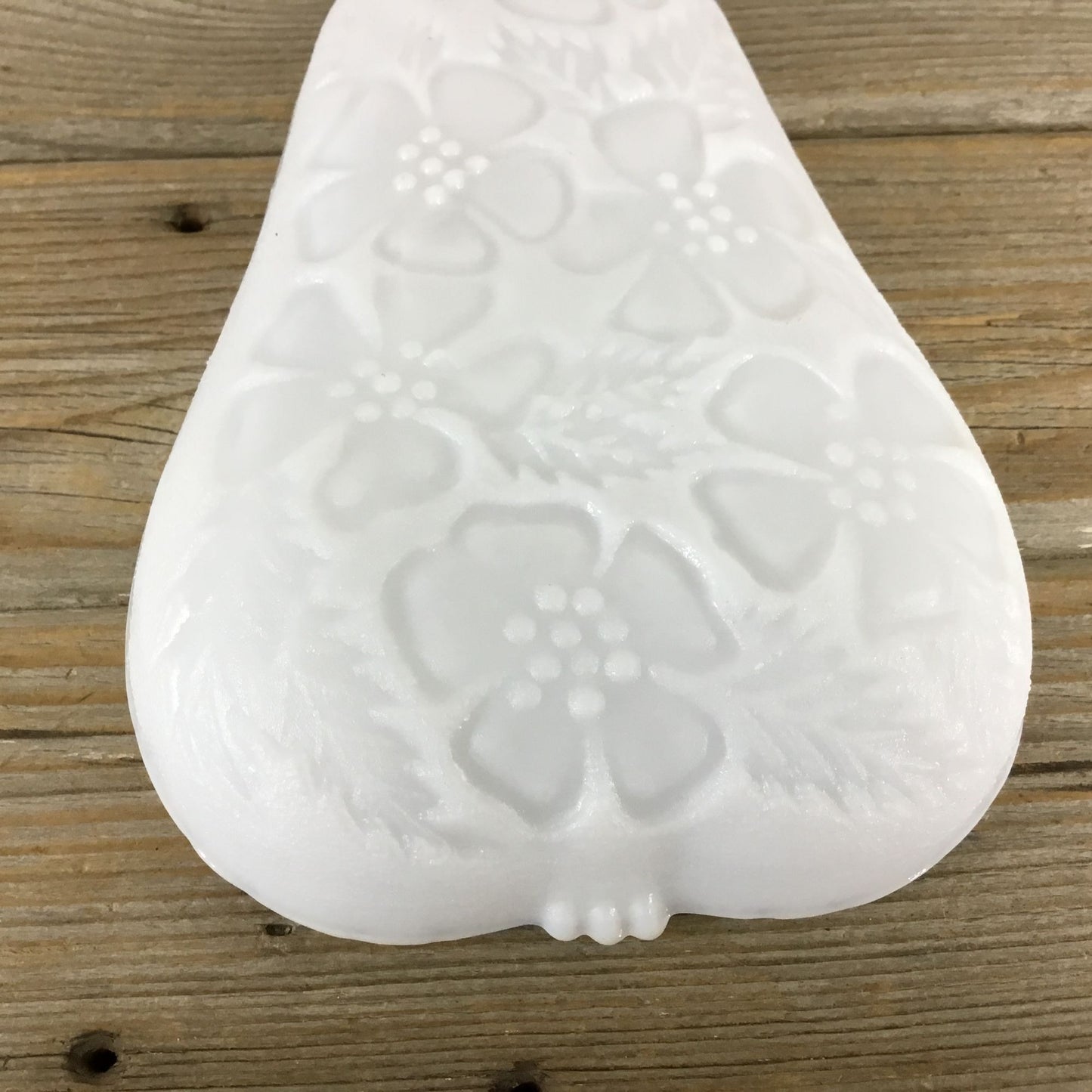 Hazel Atlas Milk Glass Pear Dish 8 1/8" Embossed Fruit & Floral Design Vintage