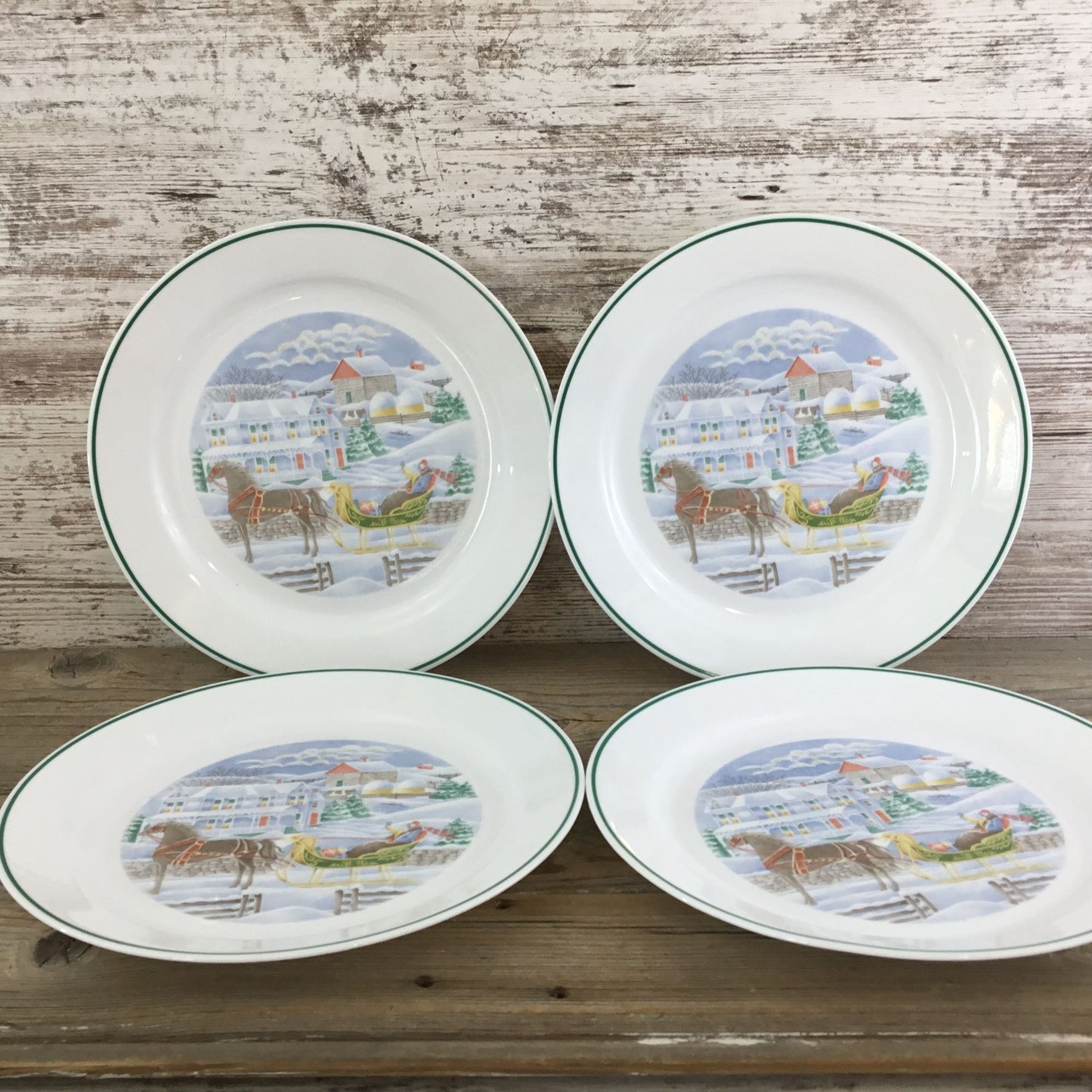 Set of 4 Corelle Country Memories Dinner Plates 10¼" Christmas Horse Sleigh