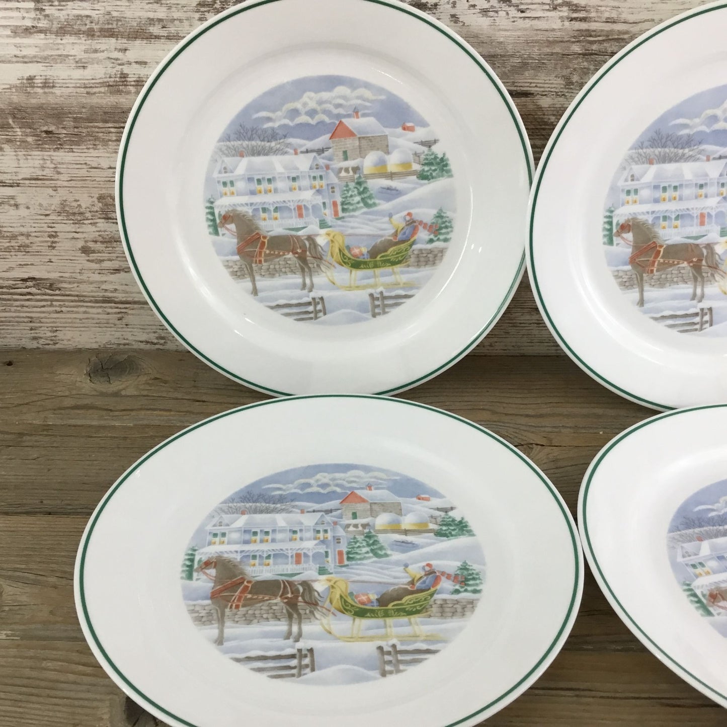 Set of 4 Corelle Country Memories Dinner Plates 10¼" Christmas Horse Sleigh
