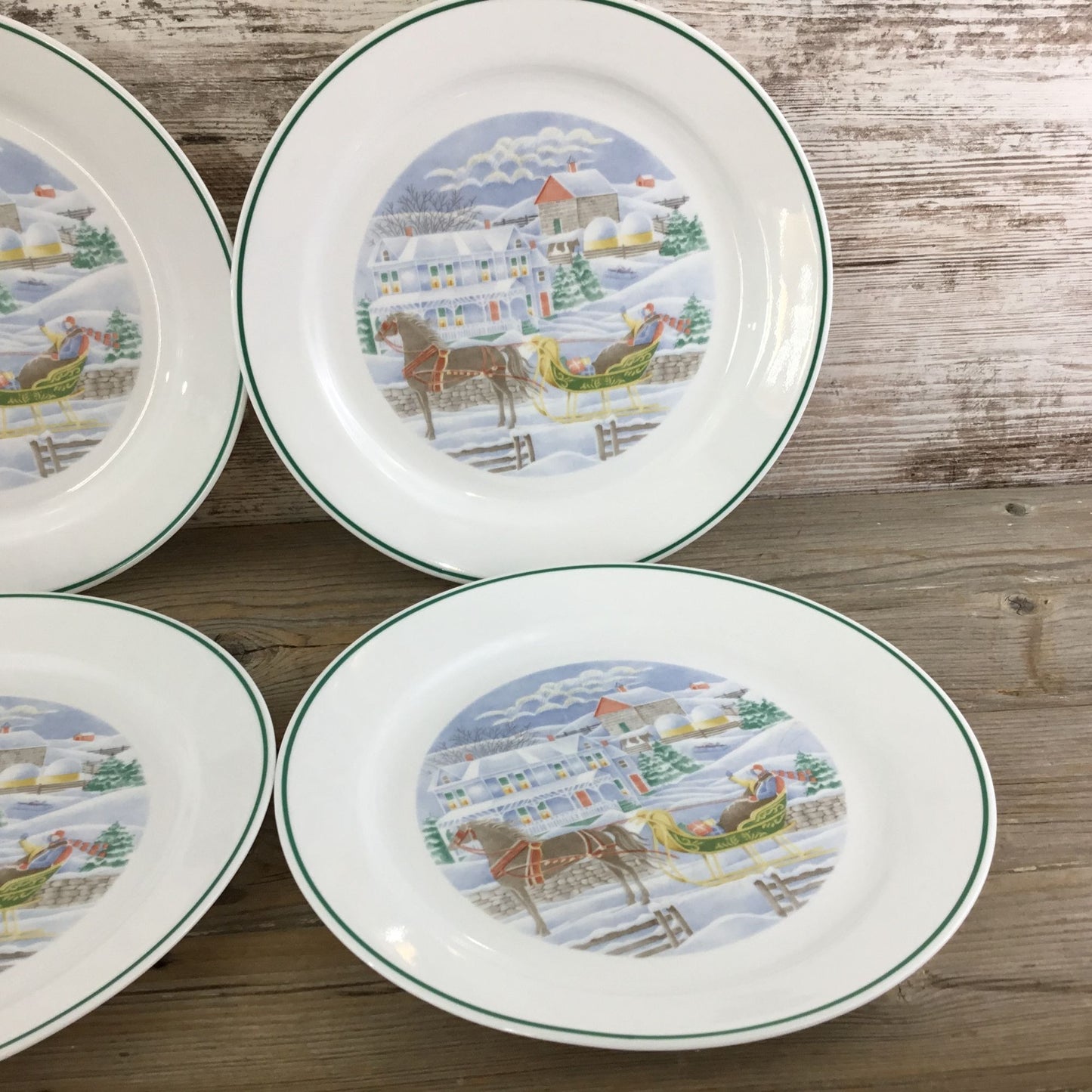 Set of 4 Corelle Country Memories Dinner Plates 10¼" Christmas Horse Sleigh