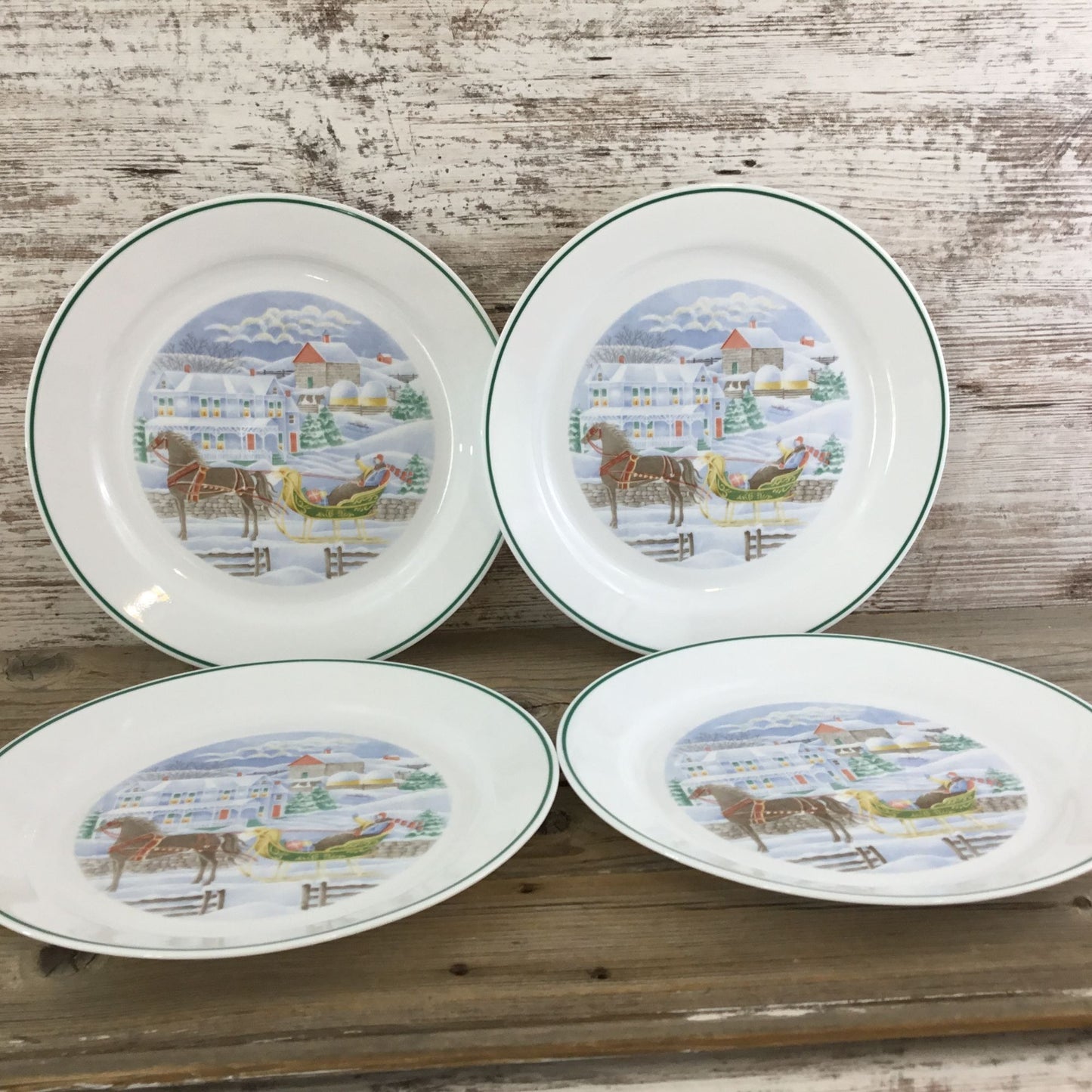 Set of 4 Corelle Country Memories Dinner Plates 10¼" Christmas Horse Sleigh