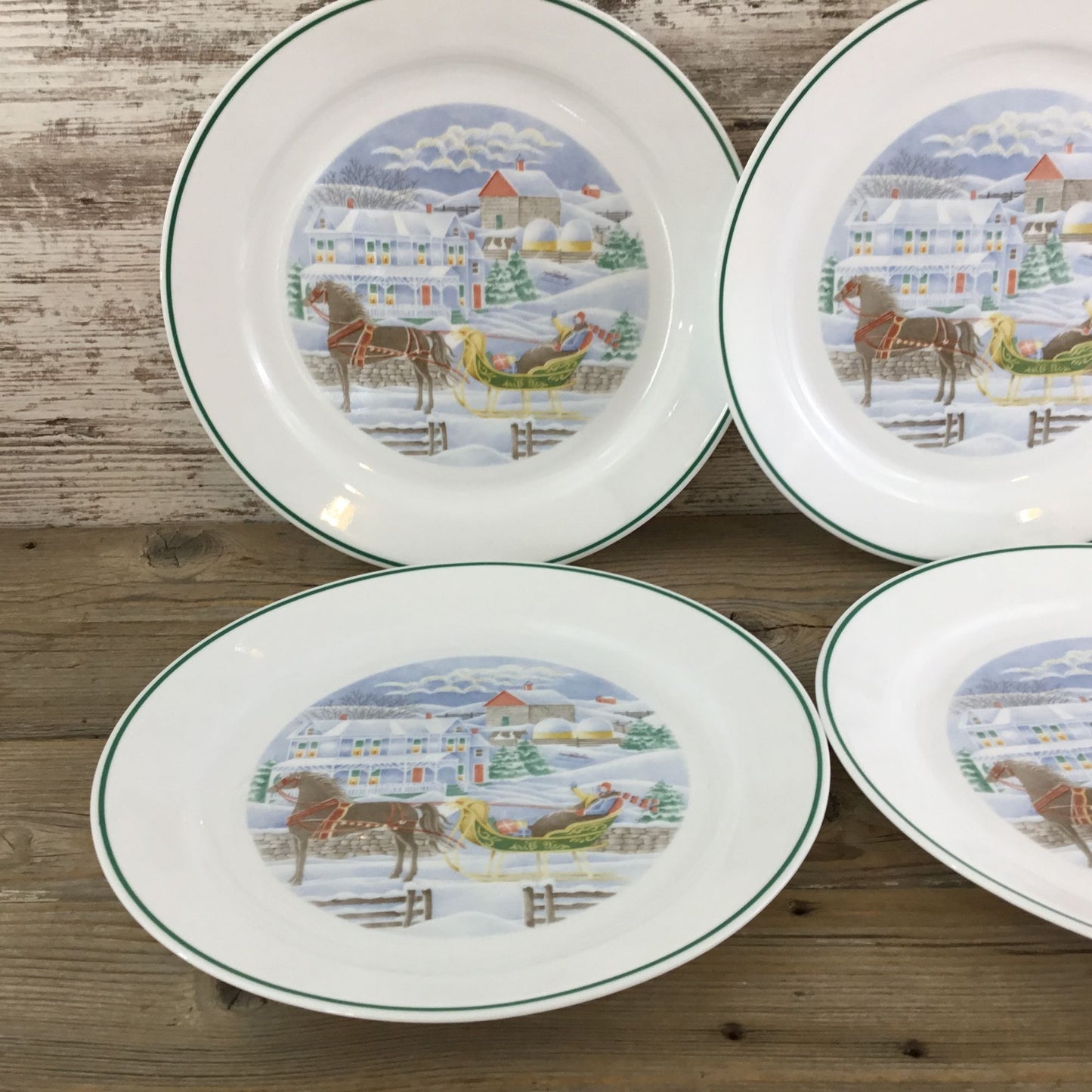 Set of 4 Corelle Country Memories Dinner Plates 10¼" Christmas Horse Sleigh