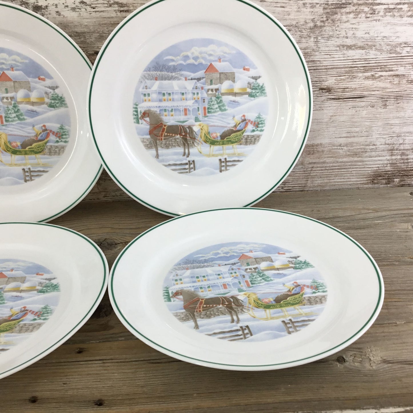 Set of 4 Corelle Country Memories Dinner Plates 10¼" Christmas Horse Sleigh