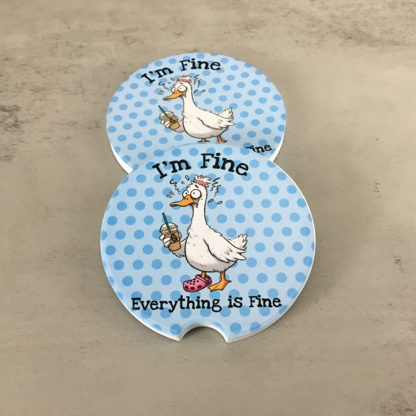 I'm Fine Everything is Fine Frazzled Goose Set of 2 Car Coasters 