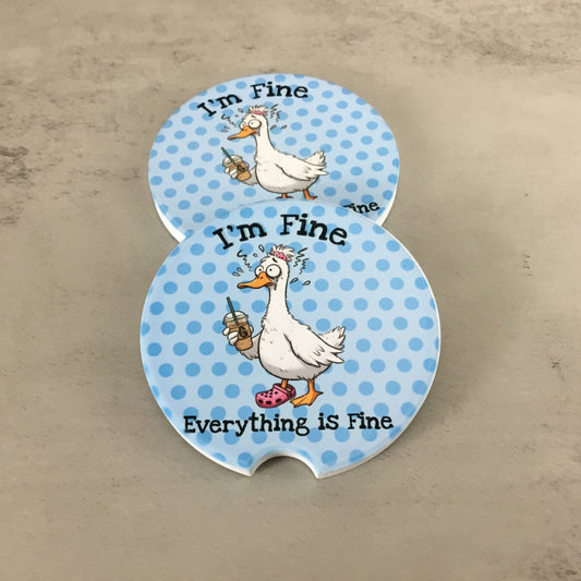 I'm Fine Everything is Fine Frazzled Goose Set of 2 Car Coasters 