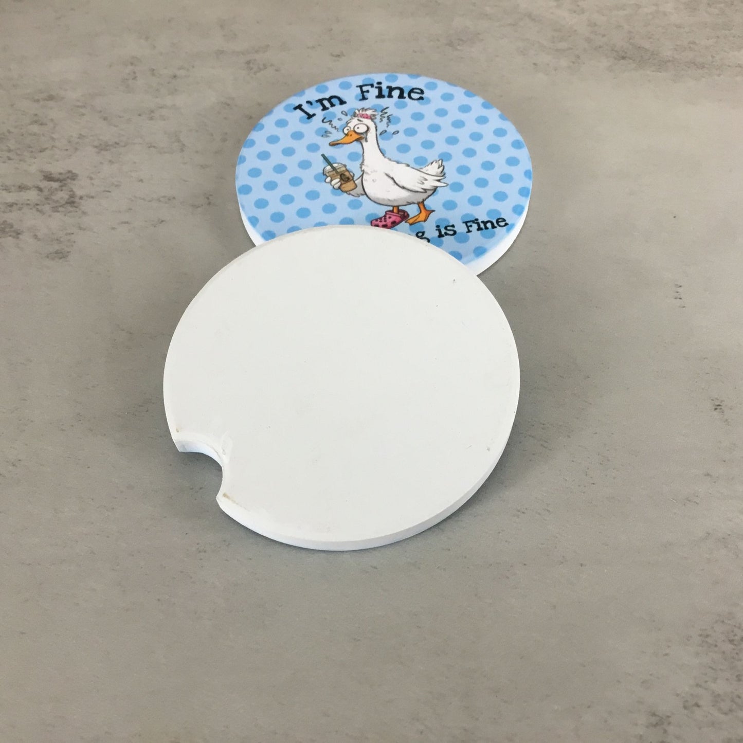 I'm Fine Everything is Fine Car Coasters Set of 2 Funny Frazzled Goose
