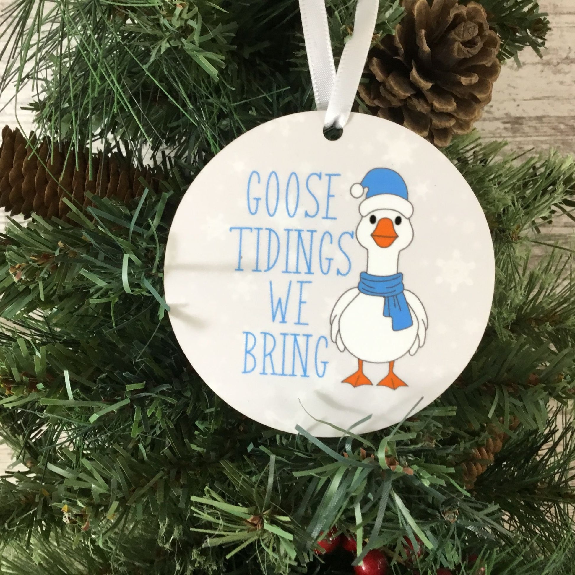 Goose Tidings We Bring You Christmas Ornament – 3.5" Round Hardboard