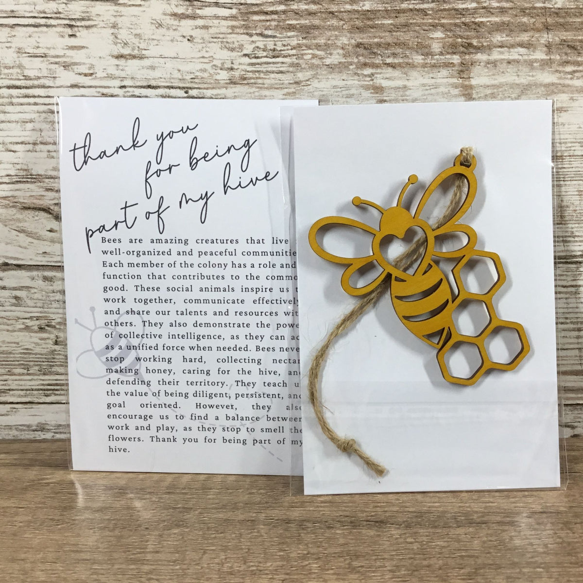 Bee Thank you for being a part of my hive Wood Story Card Ornament