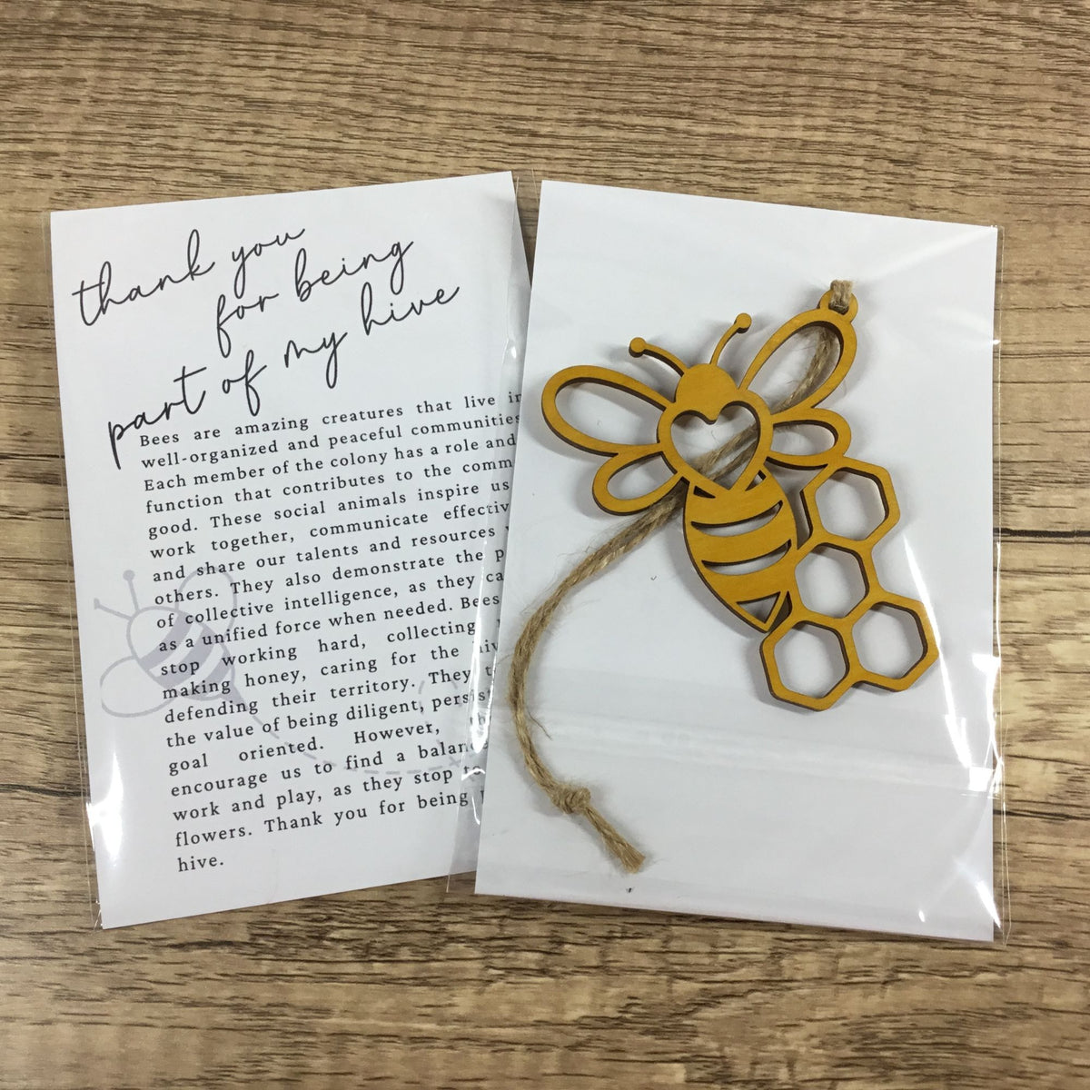 Bee Thank you for being a part of my hive Wood Story Card Ornament