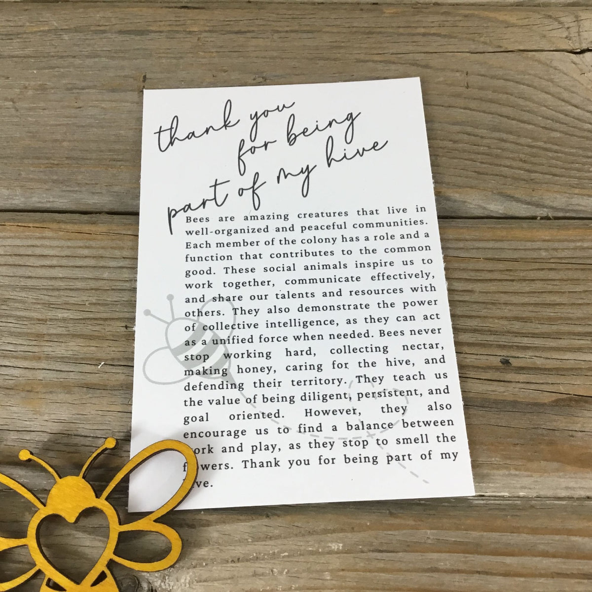 Bee Thank you for being a part of my hive Wood Story Card Ornament