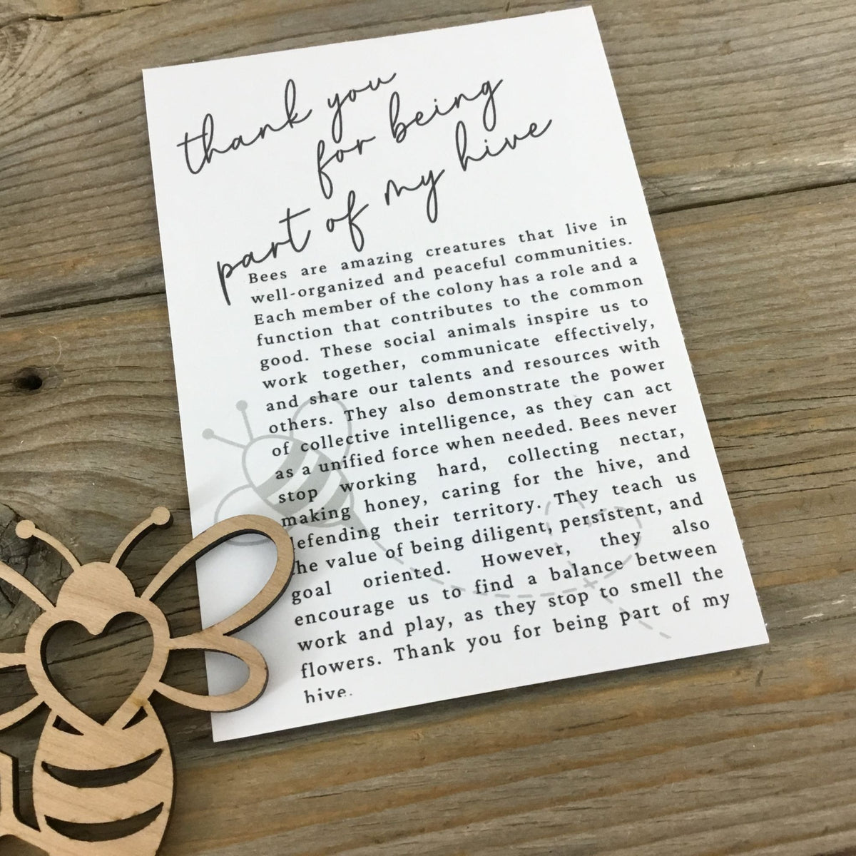 Bee Thank you for being a part of my hive Wood Story Card Ornament