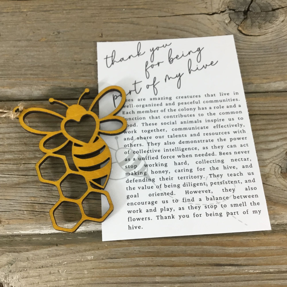 Bee Thank you for being a part of my hive Wood Story Card Ornament