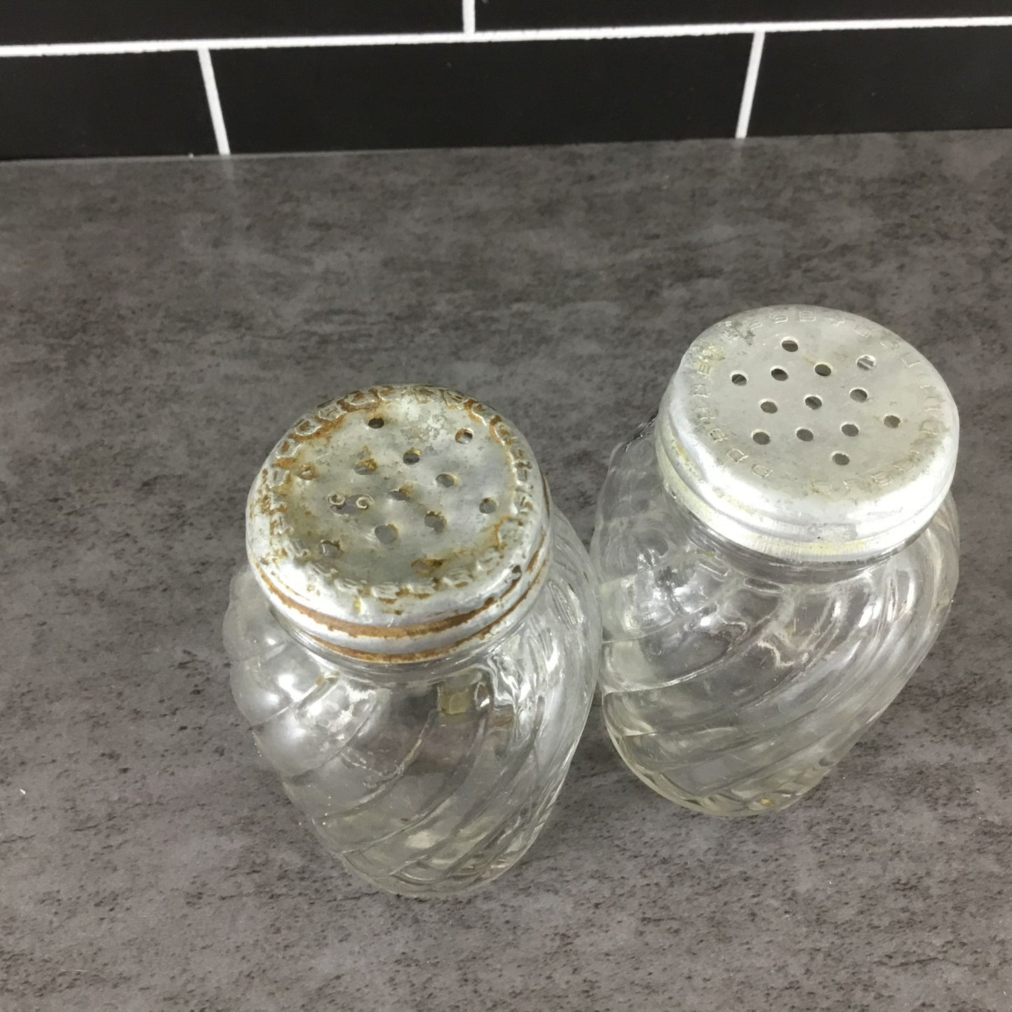 Vintage Anchor Hocking Swirl Salt & Pepper Shakers, Clear Glass 1950s