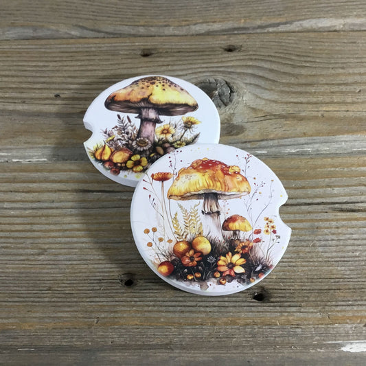 Woodland Mushroom and Flowers Set of 2 Car Coasters