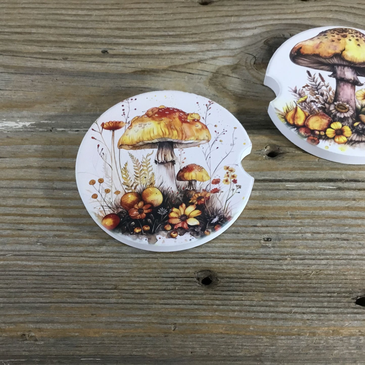 Woodland Mushroom and Flowers Set of 2 Car Coasters