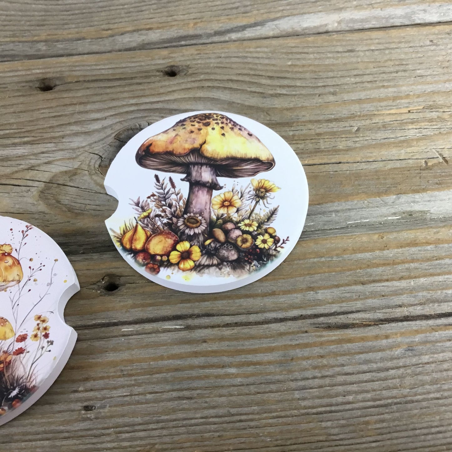 Woodland Mushroom and Flowers Set of 2 Car Coasters