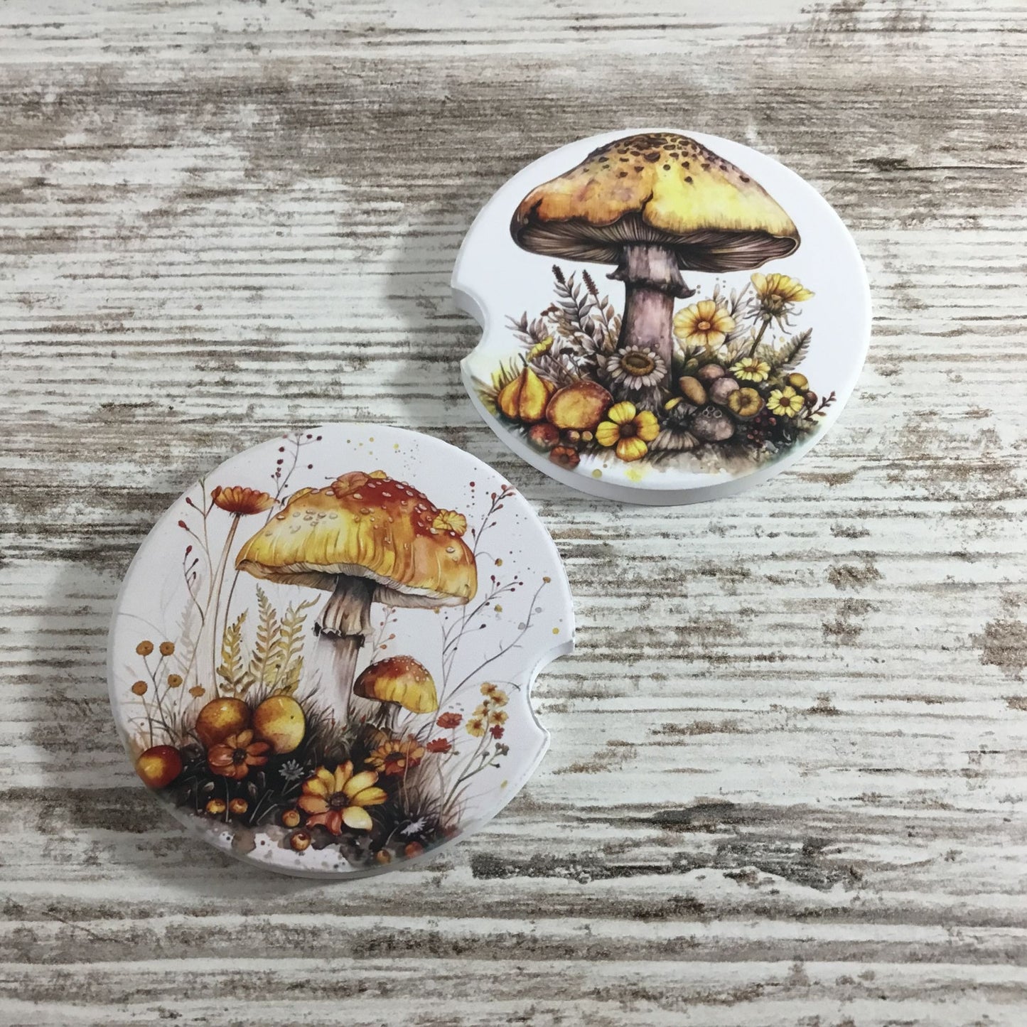 Woodland Mushroom and Flowers Set of 2 Car Coasters