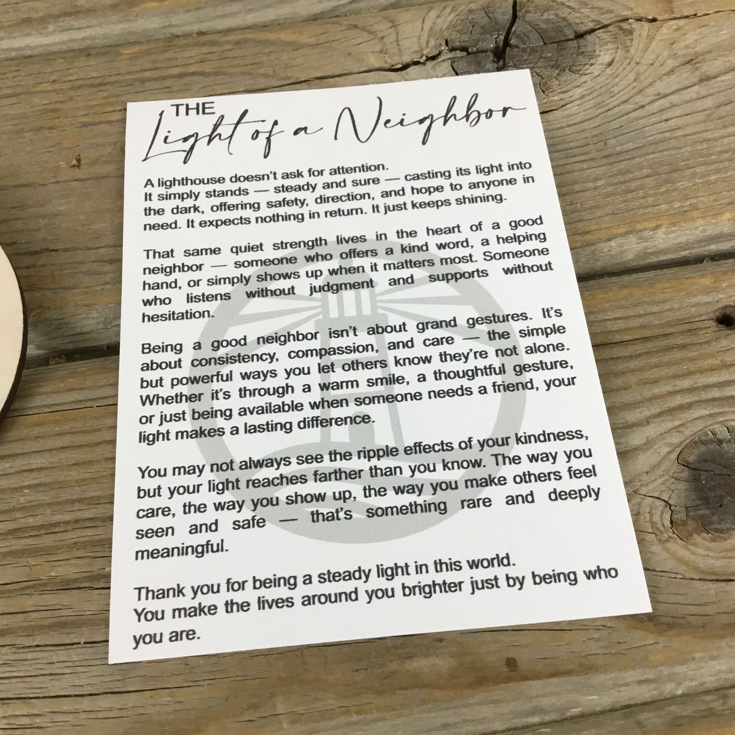 The Light of a Neighbor - Lighthouse Story Card Ornament