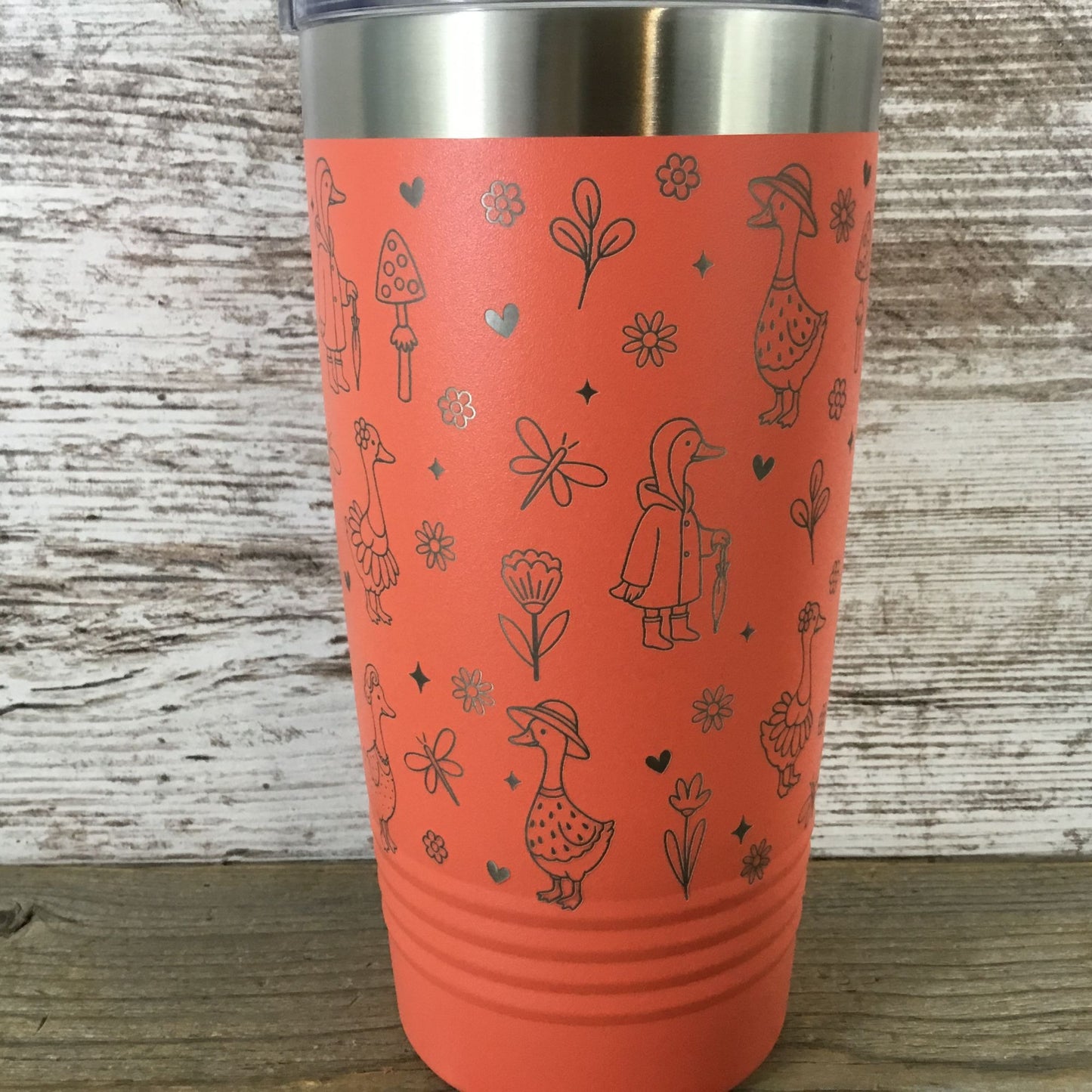 Silly Goose Engraved 20oz Tumbler – Geese with Mushrooms, Flowers & Dragonflies