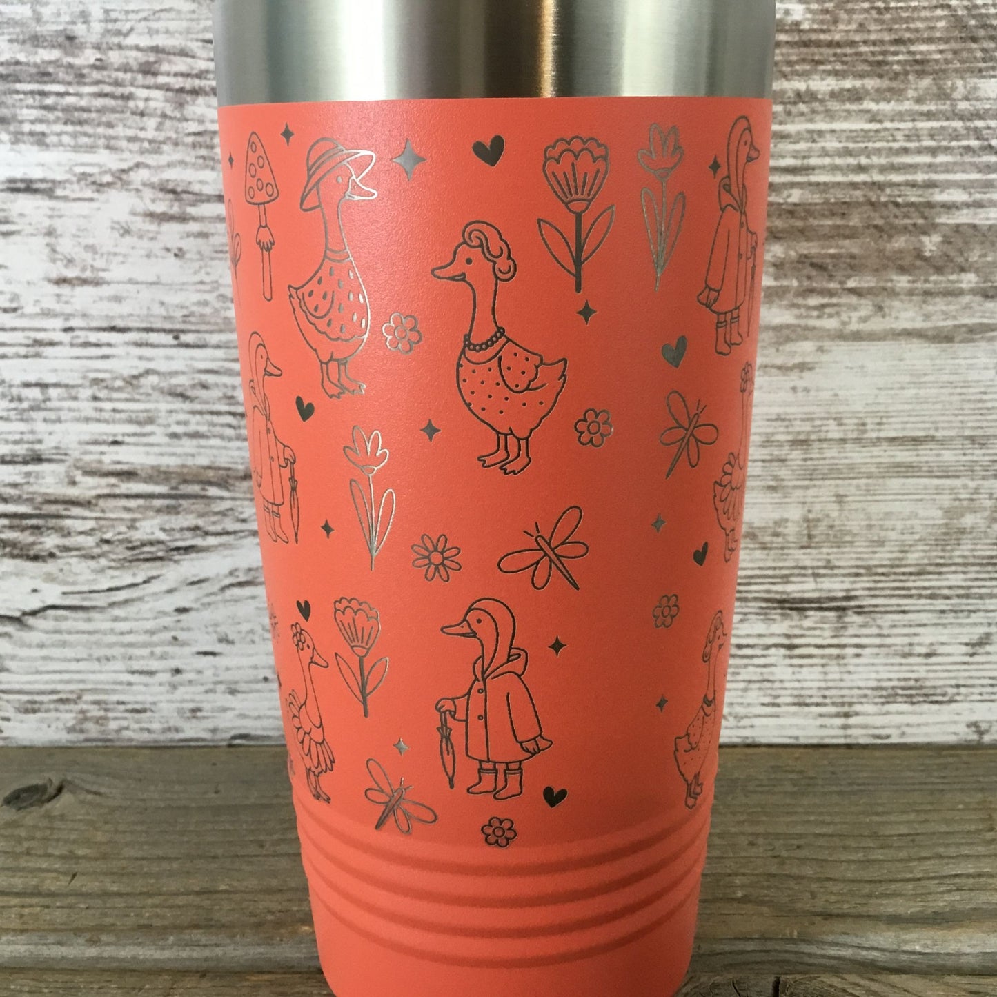 Silly Goose Engraved 20oz Tumbler – Geese with Mushrooms, Flowers & Dragonflies