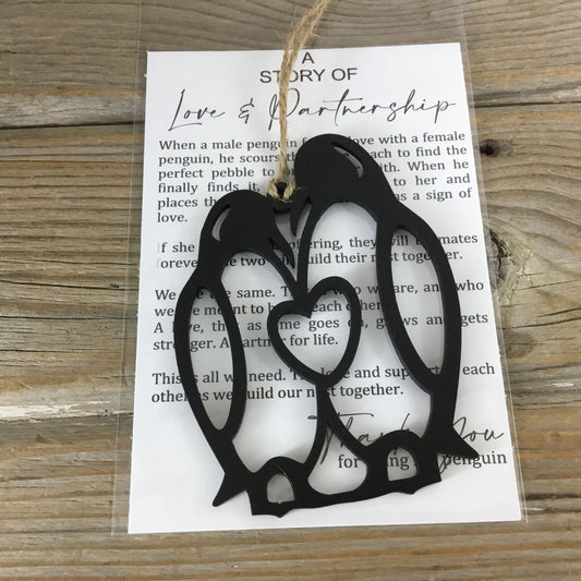 Penguin Love and Partnership Story Card Christmas Ornament