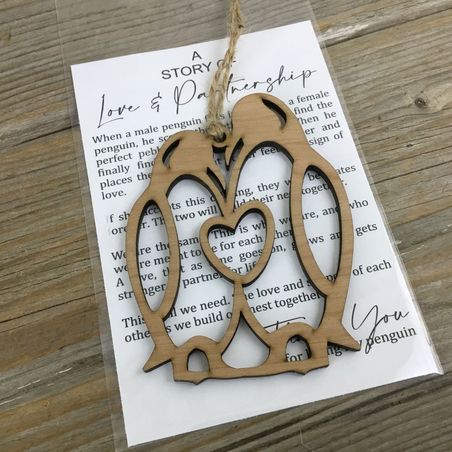 Penguin Love and Partnership Story Card Christmas Ornament