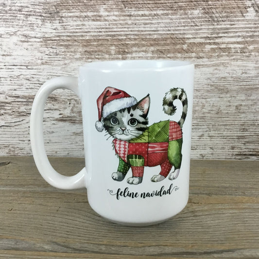 Feline Navidad Cat 15 oz Ceramic Christmas Coffee Mug