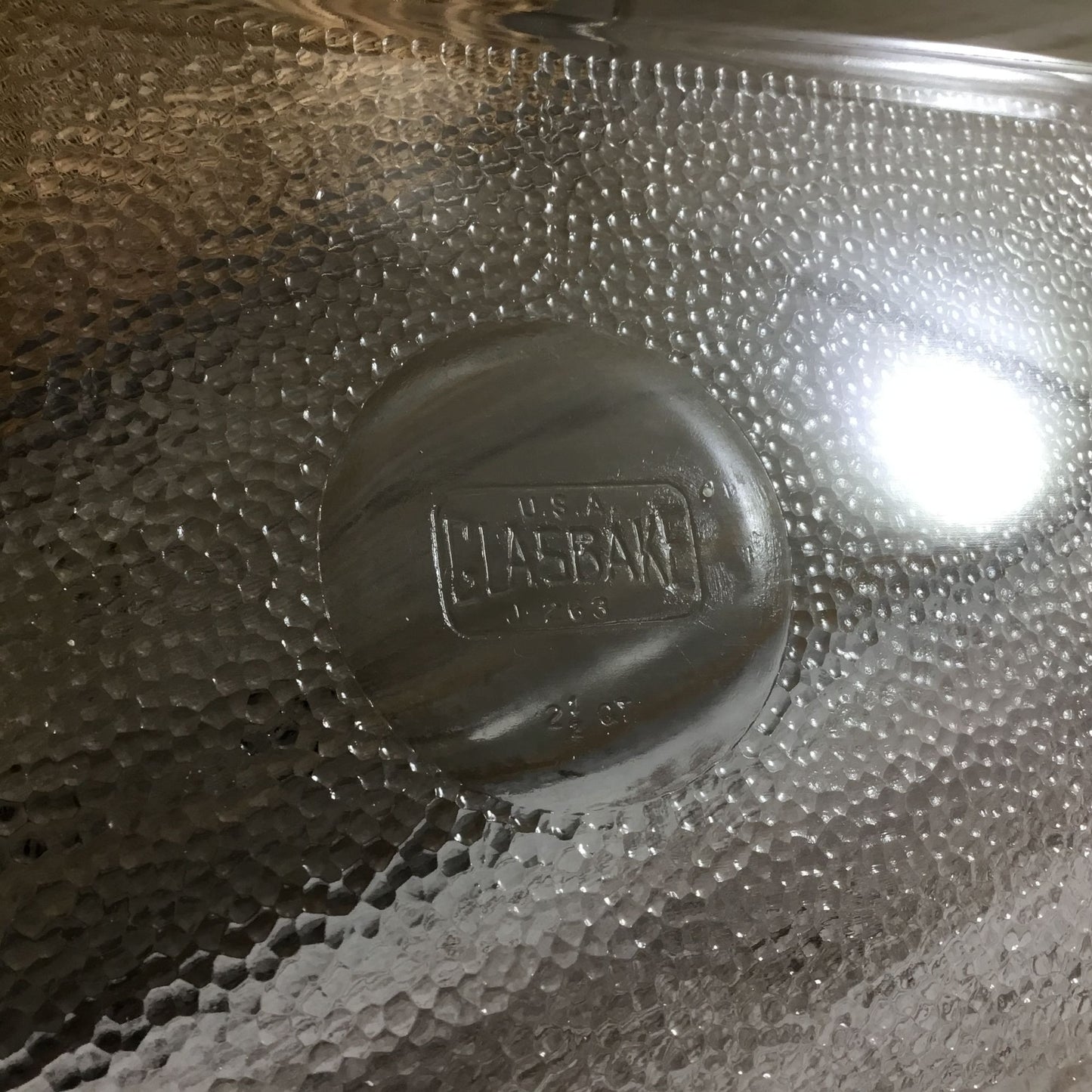 Vintage Glasbake 2½ Qt Rectangular Glass Dish w/ Wicker Basket & Metal Frame