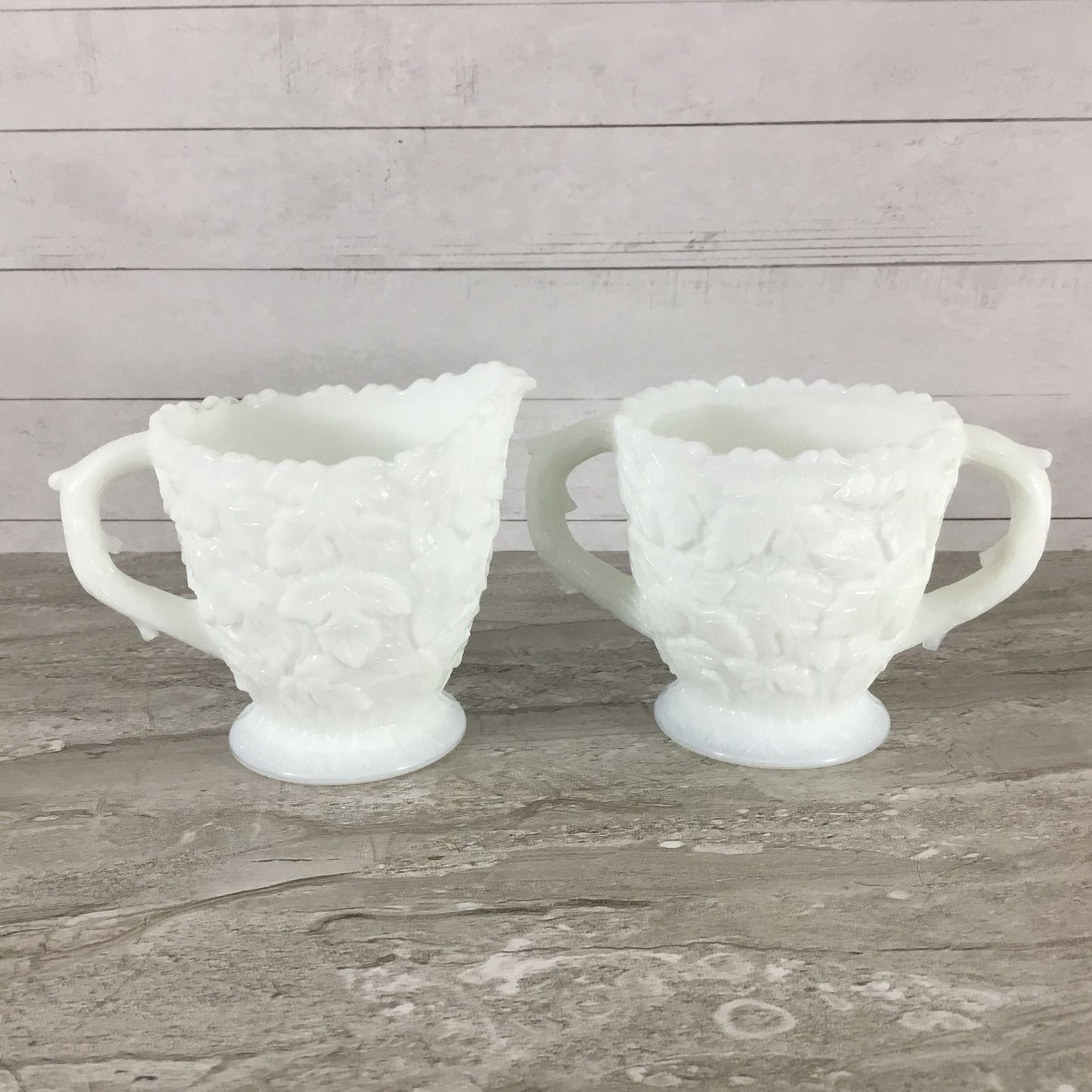 Westmoreland Bramble Maple Leaf Milk Glass Cream & Sugar Set