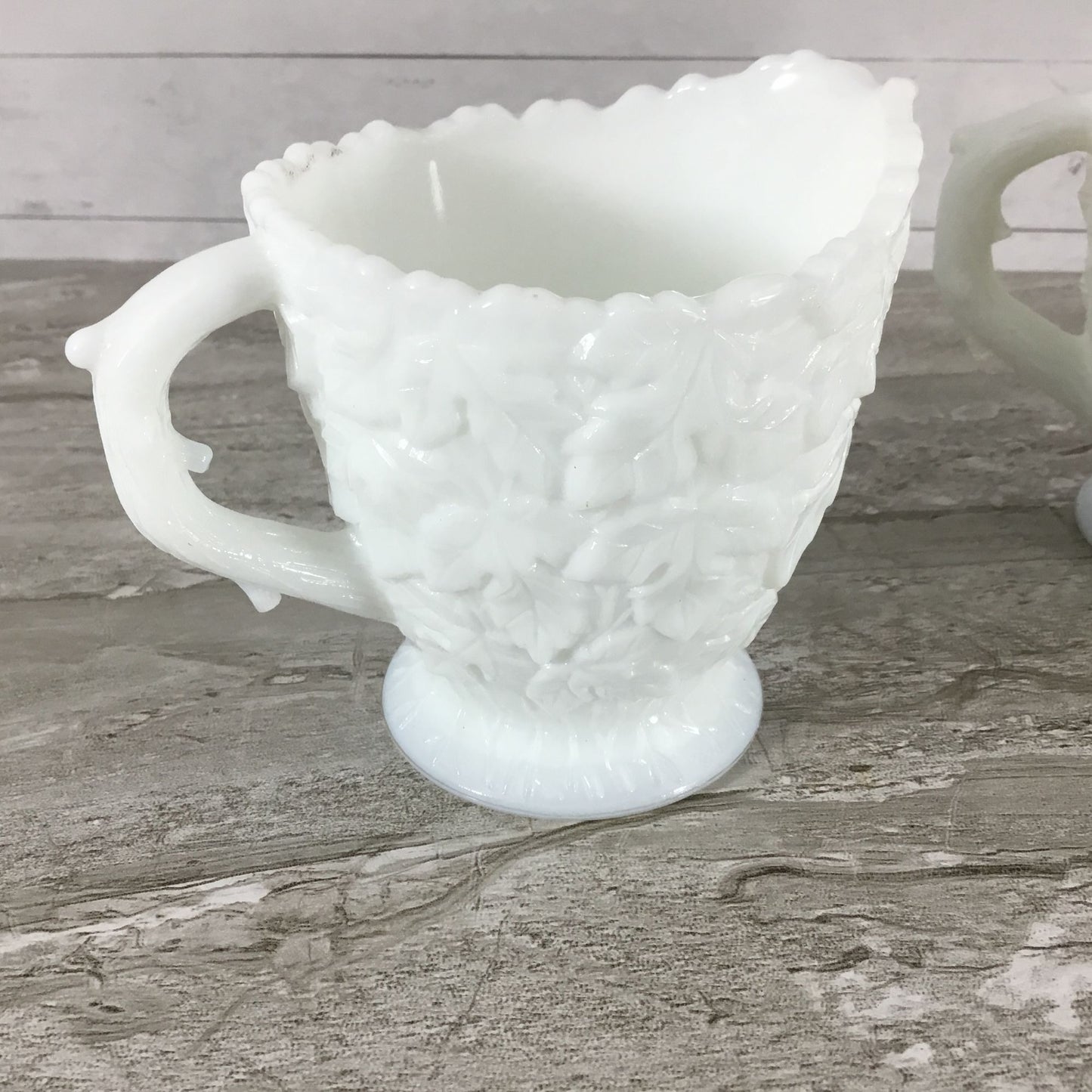 Westmoreland Bramble Maple Leaf Milk Glass Cream & Sugar Set