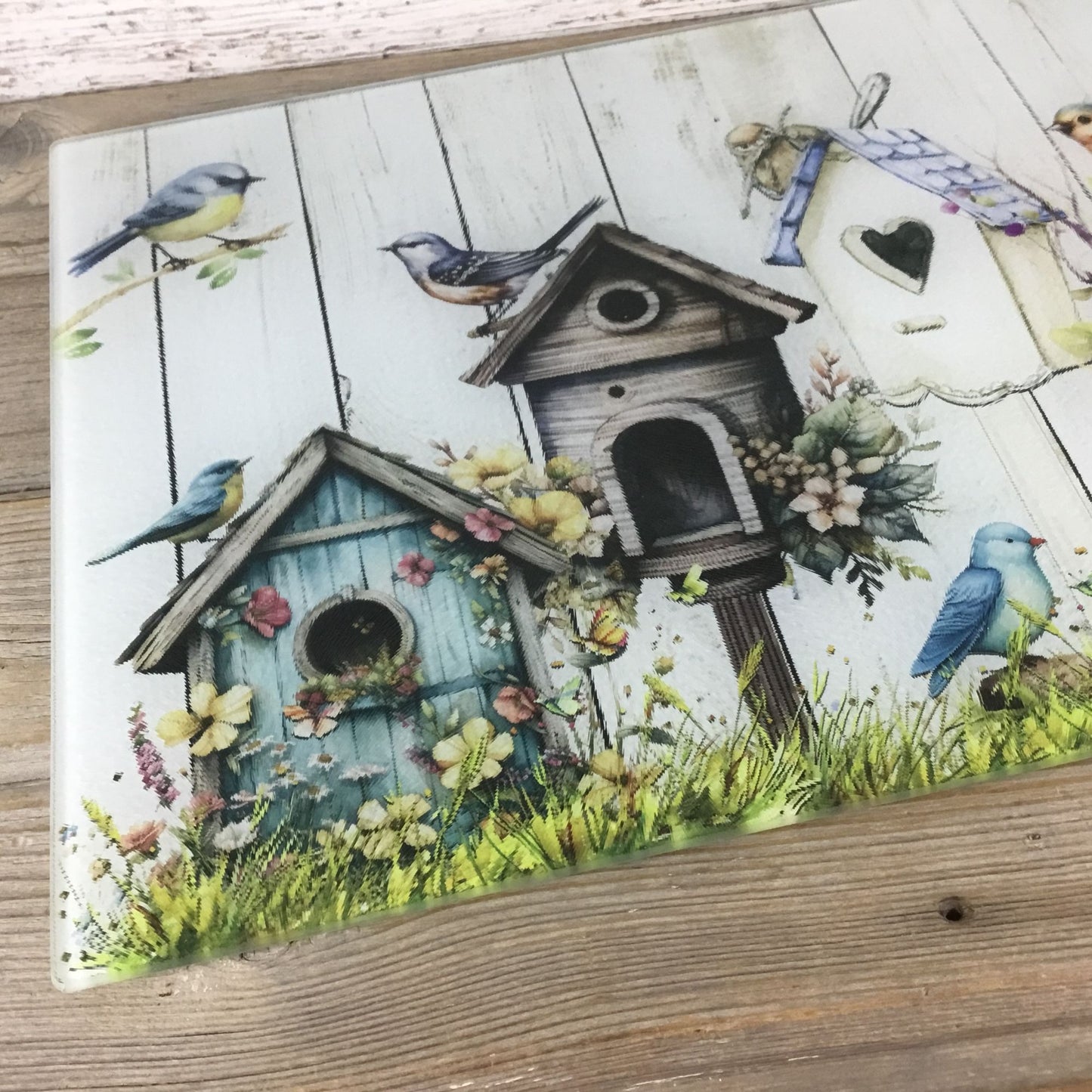 Rustic Birdhouse Glass Cutting Board