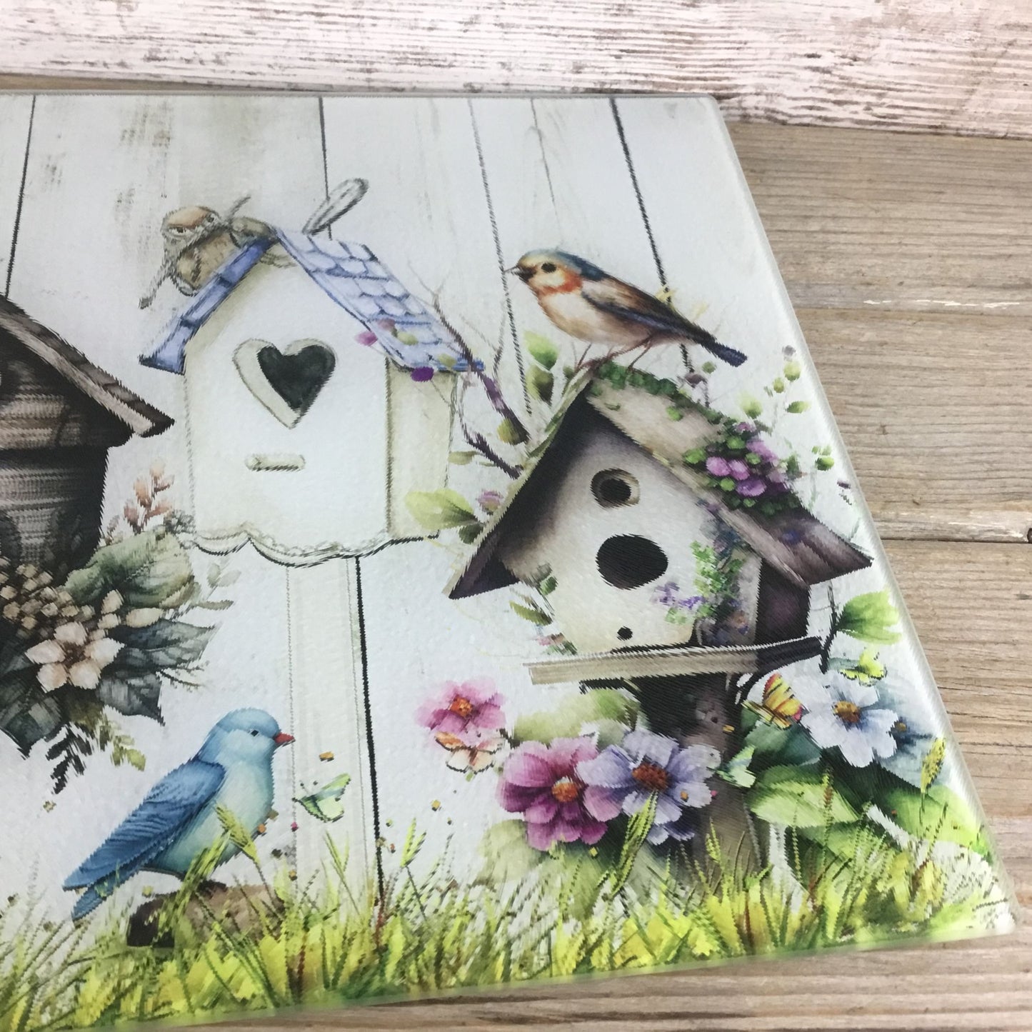 Rustic Birdhouse Glass Cutting Board