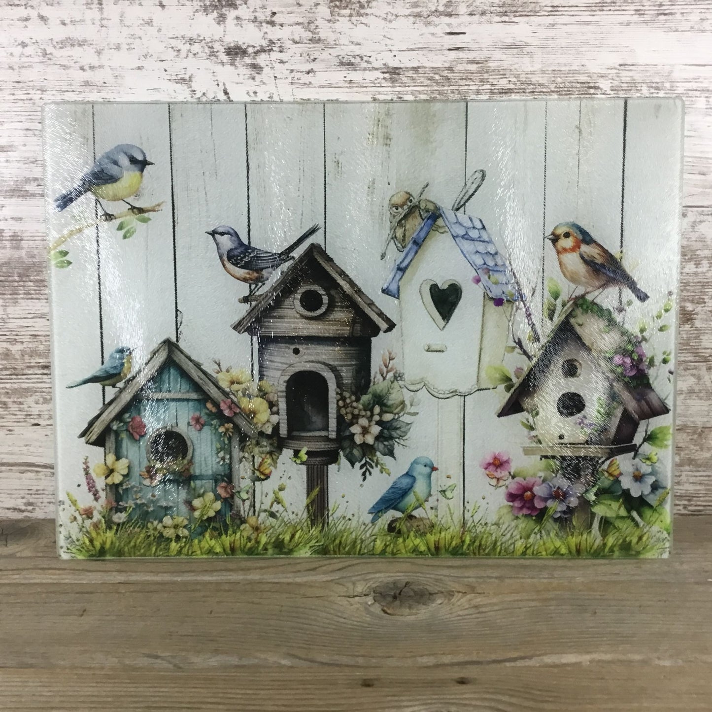 Rustic Birdhouse Glass Cutting Board