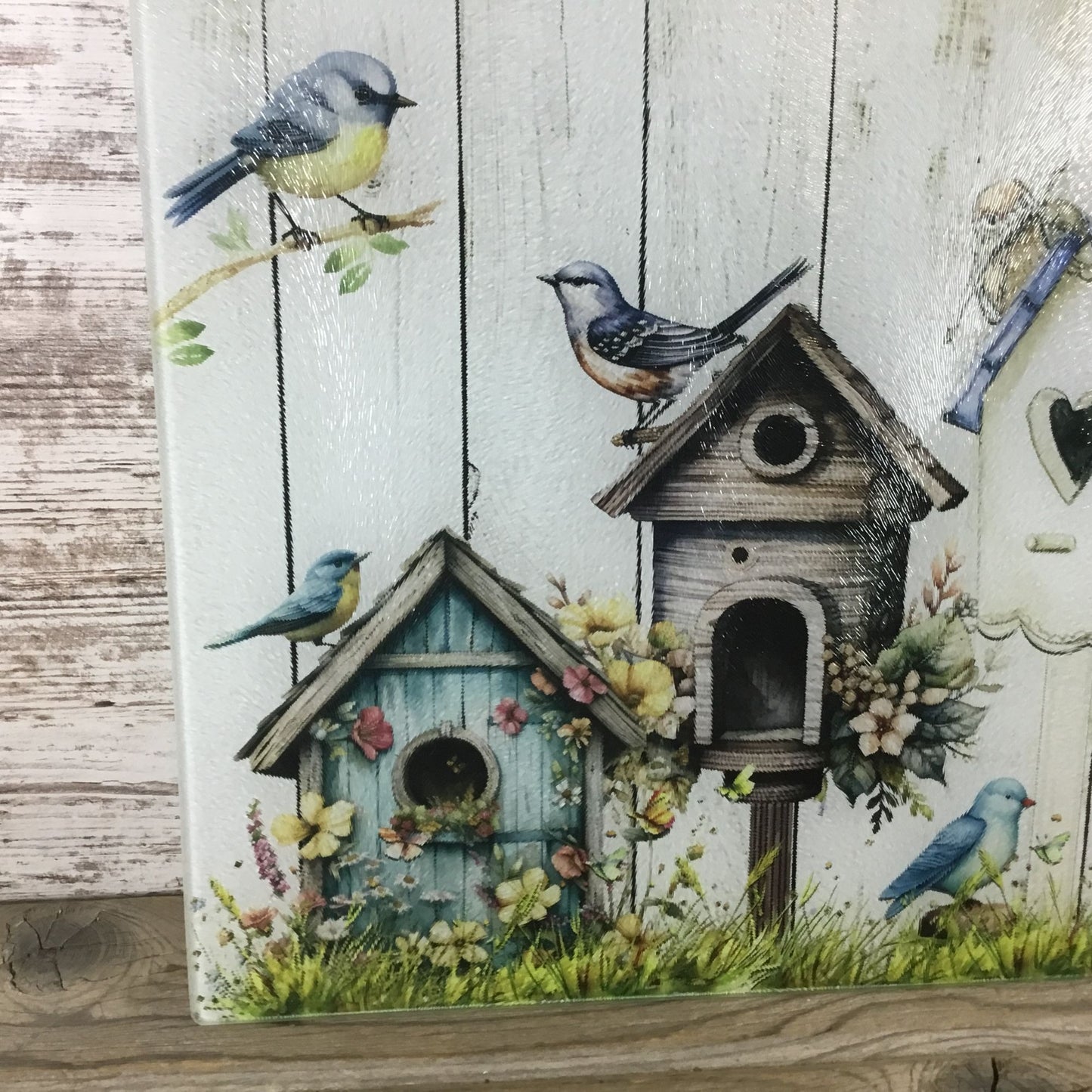 Rustic Birdhouse Glass Cutting Board