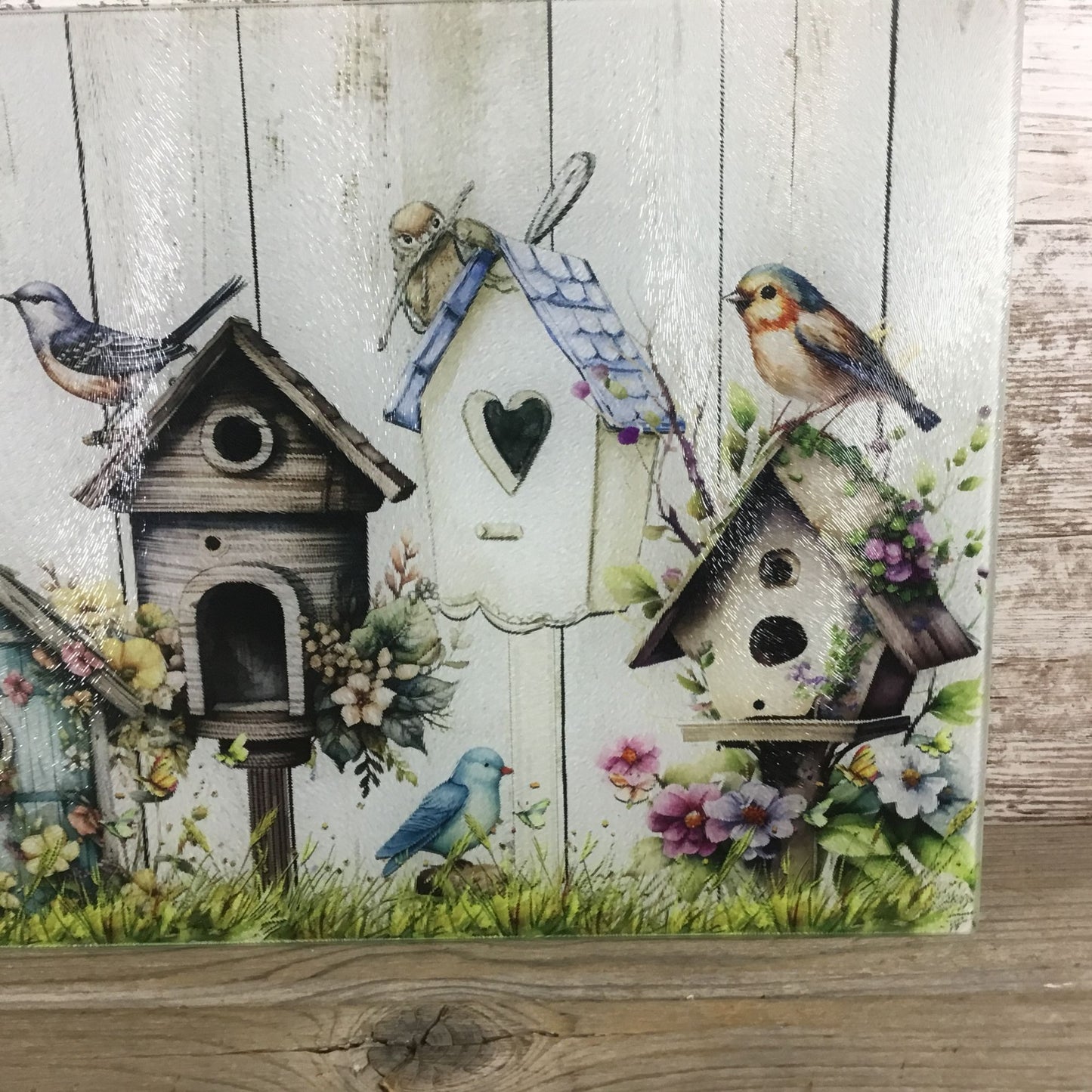 Rustic Birdhouse Glass Cutting Board