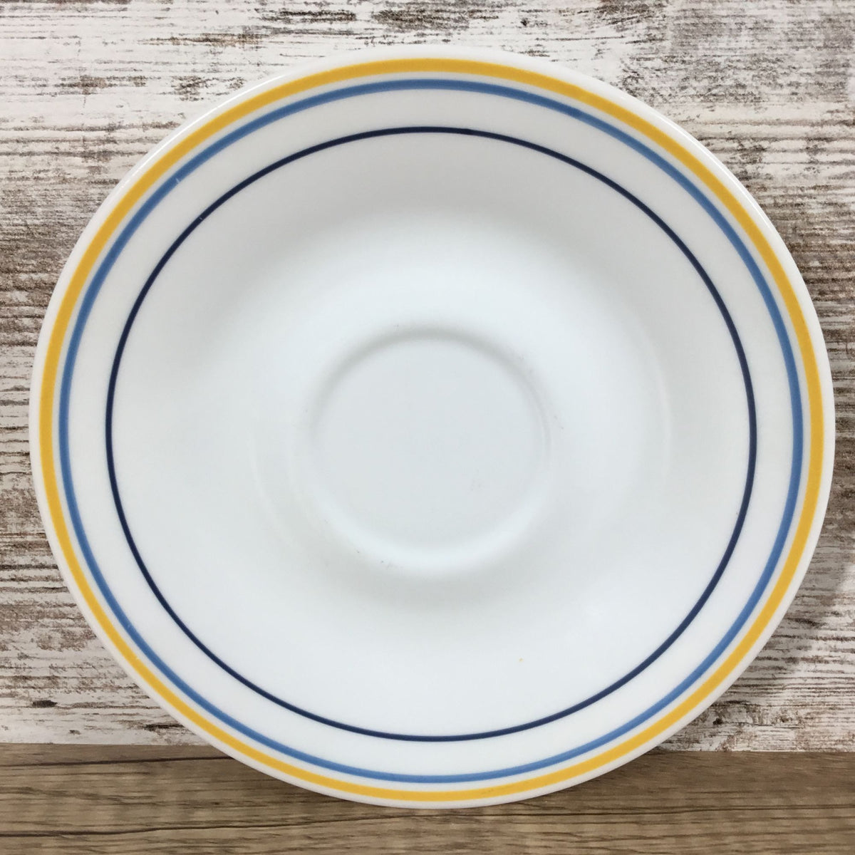 Corelle Casa Flora Yellow and Blue Three Ring Saucers 6 1/4”, Set Of Two