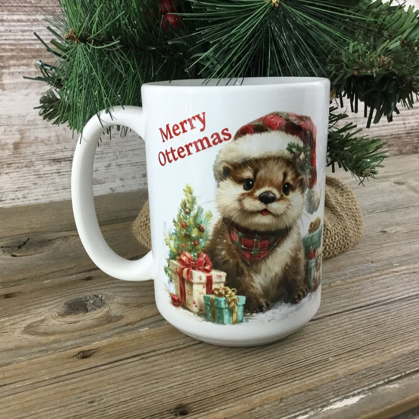 Merry Ottermas Christmas Mug – Cute Otter 15oz Ceramic Coffee Cup Holiday Gift