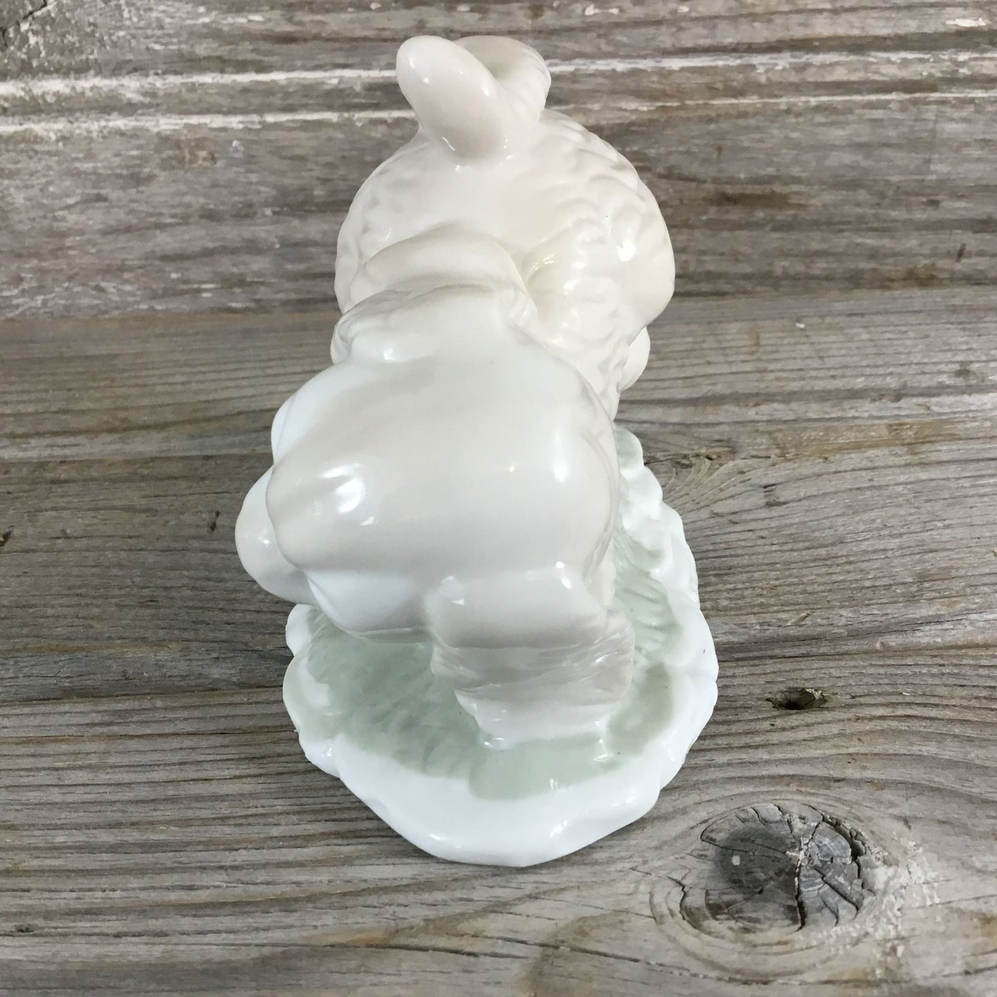 Playful Puppy Ceramic Figurine With Ball White & Blue 4" Tall