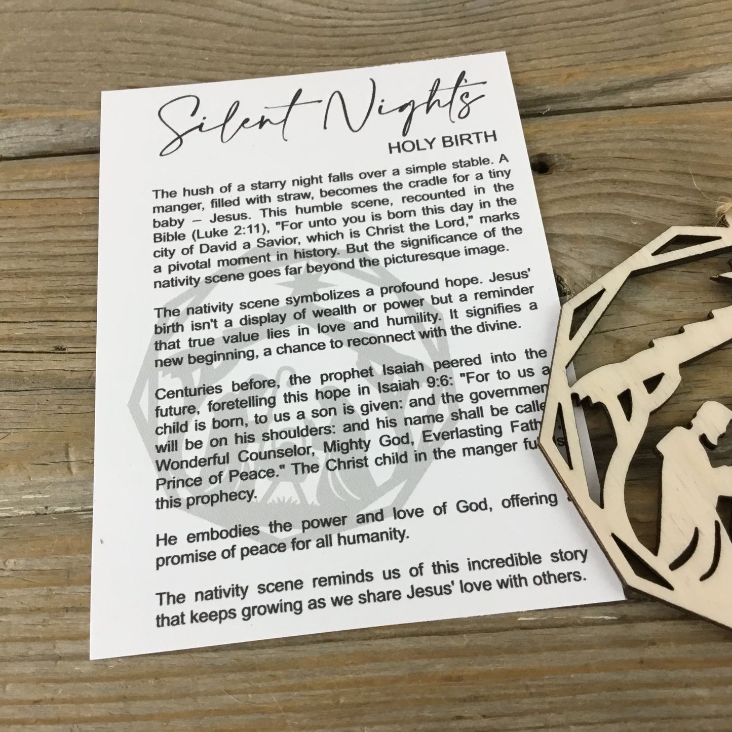 Nativity Story Card Ornament, Silent Night Holy Birth
