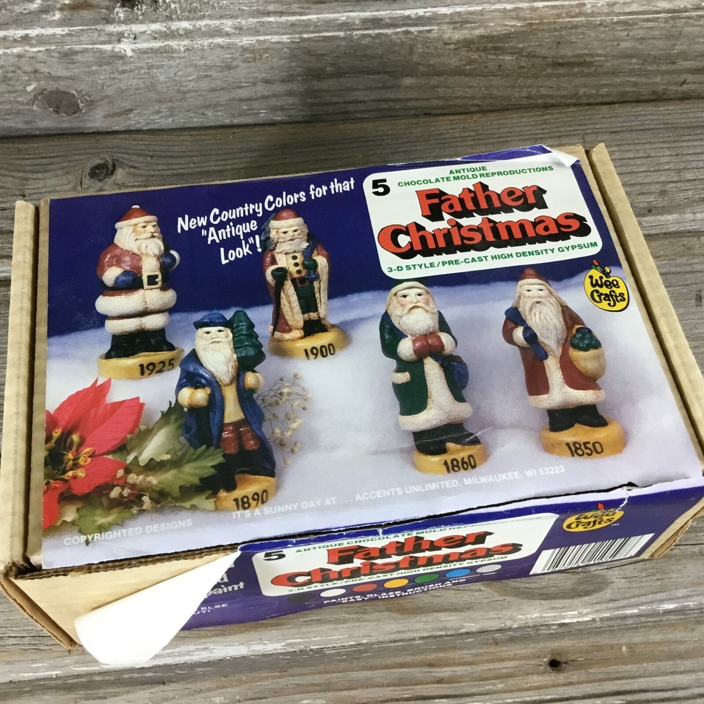Vintage Wee Crafts Painted Father Christmas Figurines Set of 5 Pre-Cast Gypsum