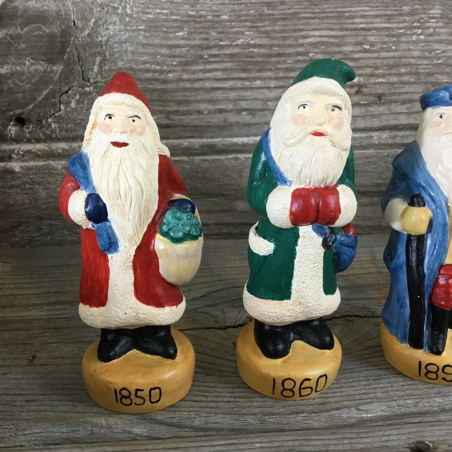 Vintage Wee Crafts Painted Father Christmas Figurines Set of 5 Pre-Cast Gypsum