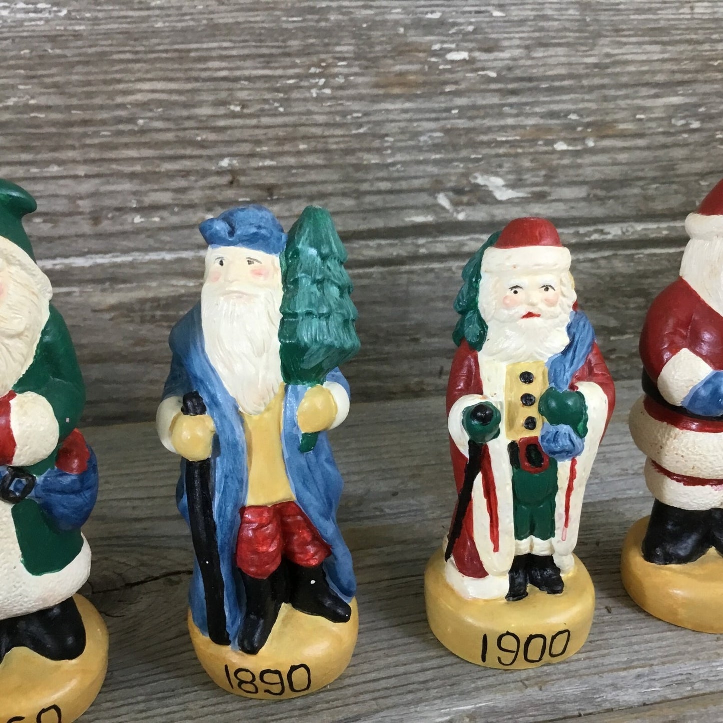 Vintage Wee Crafts Painted Father Christmas Figurines Set of 5 Pre-Cast Gypsum