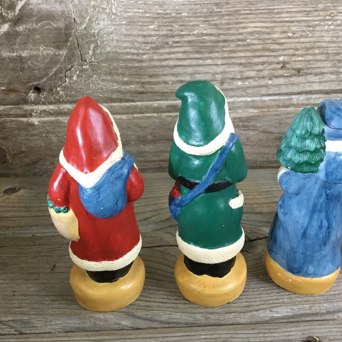 Vintage Wee Crafts Painted Father Christmas Figurines Set of 5 Pre-Cast Gypsum