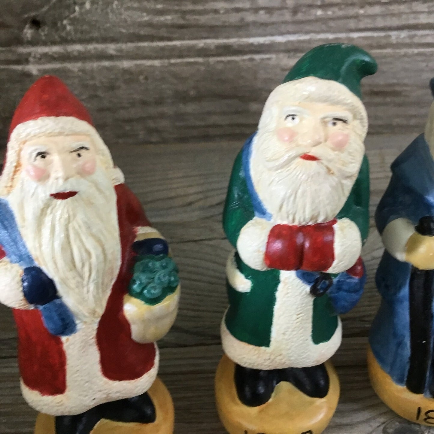 Vintage Wee Crafts Painted Father Christmas Figurines Set of 5 Pre-Cast Gypsum