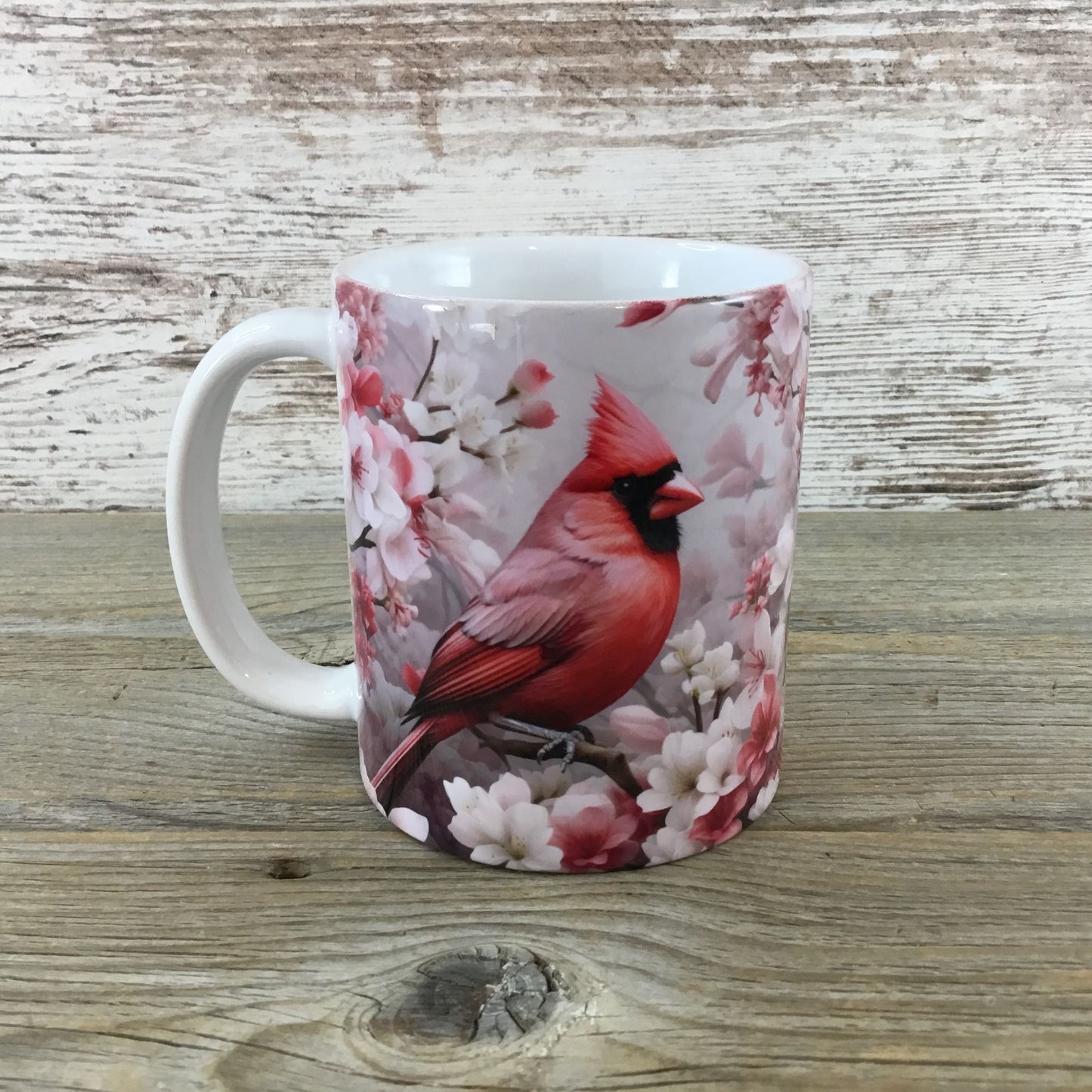 Male Cardinal and Flowers Ceramic Coffee Mug