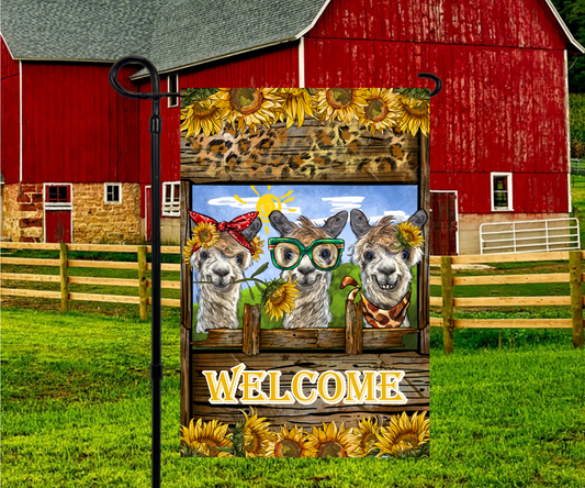 Welcome Funny Alpaca Trio Garden Flag