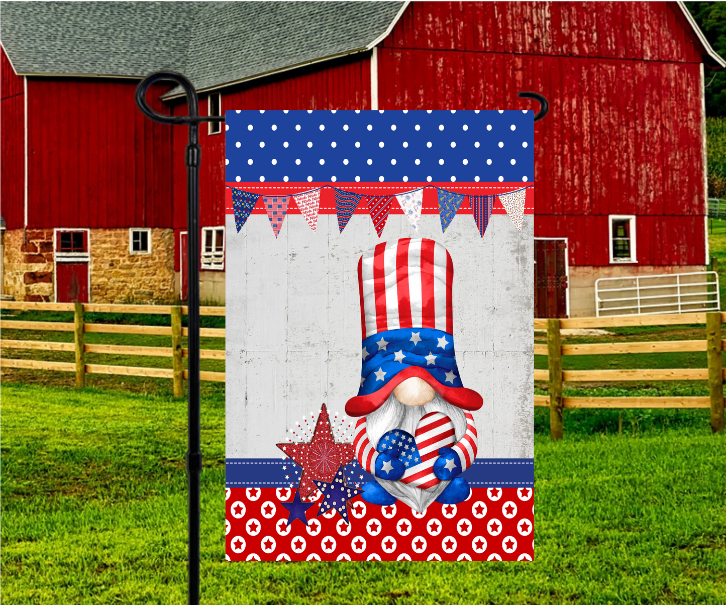 Patriotic Red, White and Blue Gnome Garden Flag