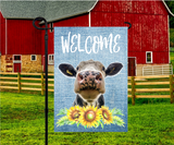 Welcome Holstein Black and White Cow Garden Flag