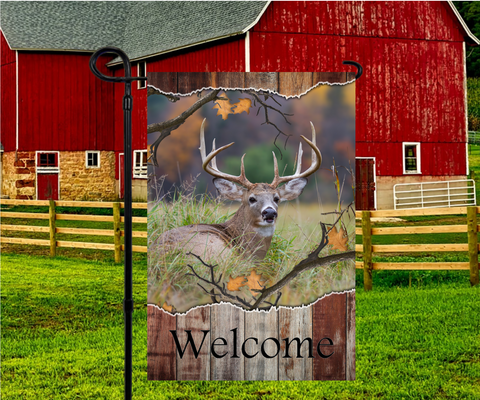 Buck Deer Welcome Garden Flag