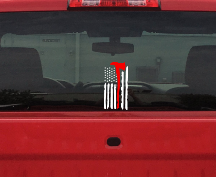 Firefighter Axe Tattered Flag Vinyl Decal